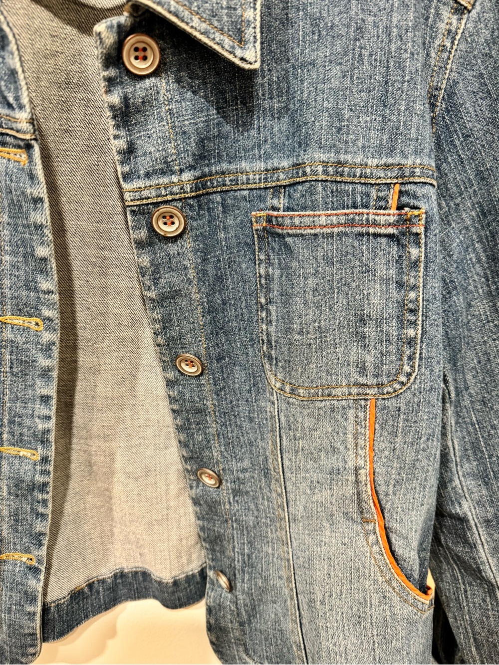 Sigrid Olsen Blue Denim Jacket with Subtle Orange Trim - Picture 4 of 7